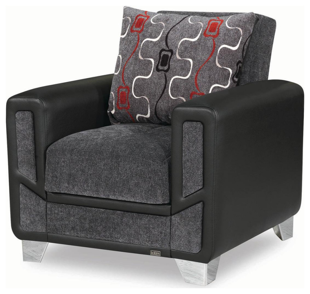 Comfortable Accent Chair  Convertible Design With Gray Chenille Upholstered Seat   Contemporary   Armchairs And Accent Chairs   by Declusia  Houzz