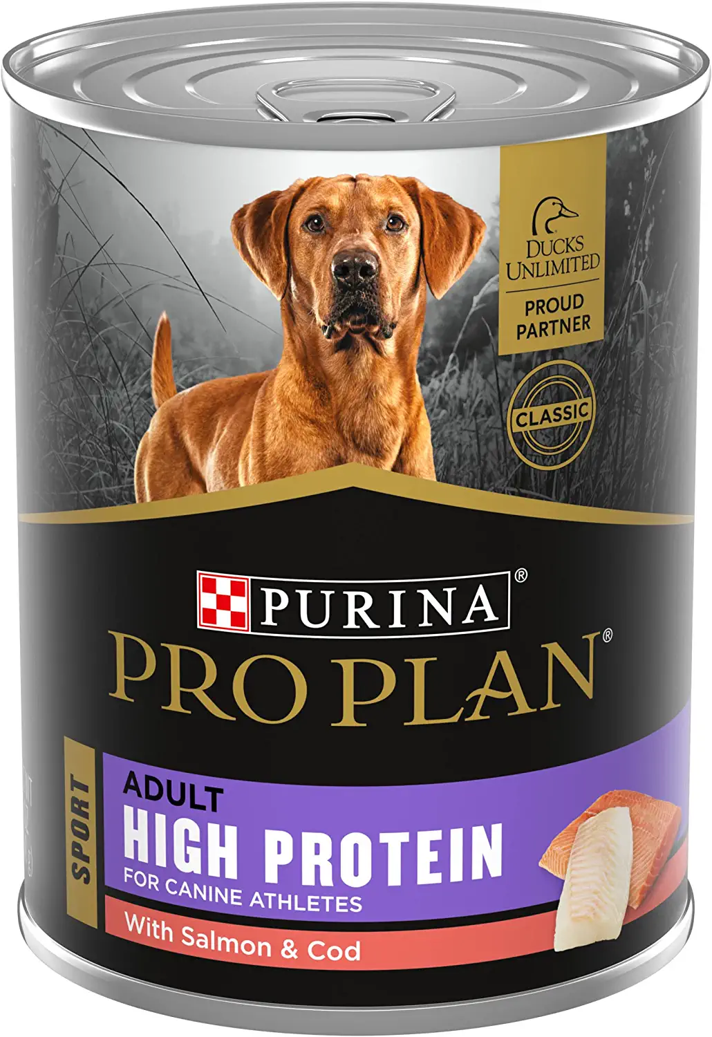 Purina Pro Plan Sport High Protein Salmon and Cod Entrée Wet Dog Food， 13-oz can， case of 12