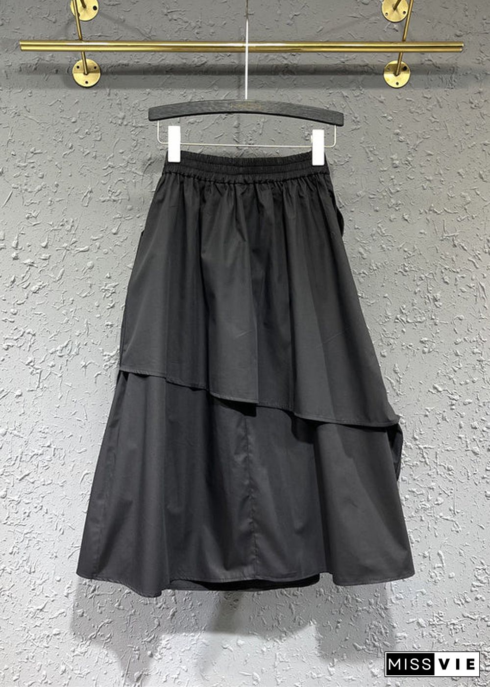 Original Design Black Wrinkled Asymmetrical Patchwork Cotton Skirt Fall