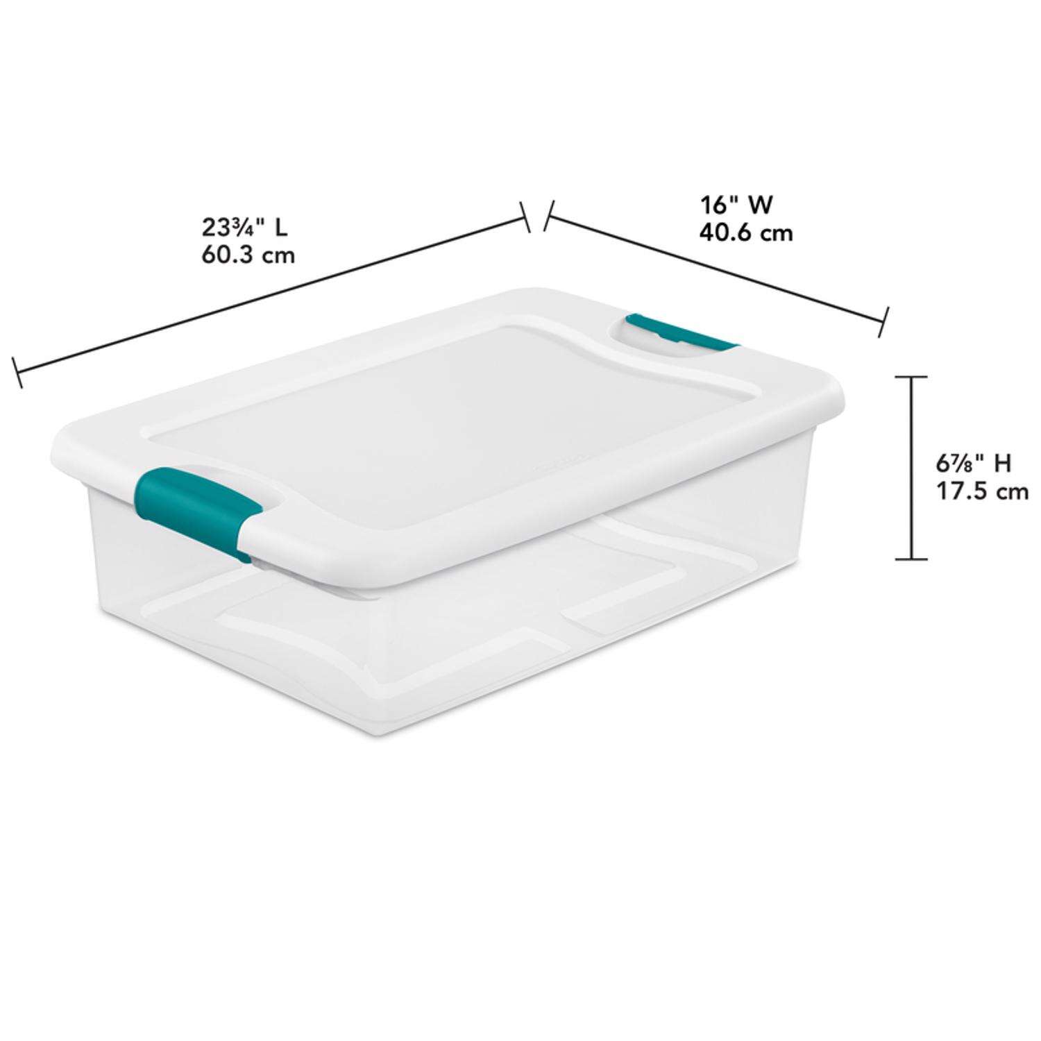 Sterilite 32 qt Clear/White Latch Storage Box 6-7/8 in. H X 23-3/4 in. W X 16 in. D Stackable