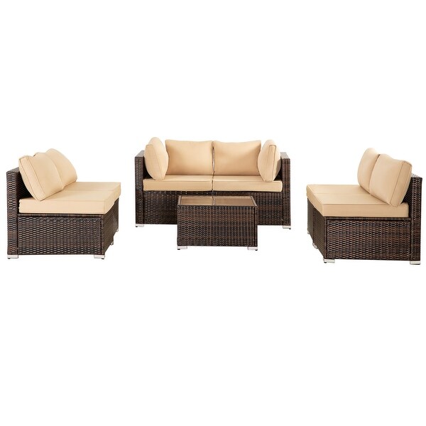 7PC Brown Wicker Patio Conversation Set with TableClearance