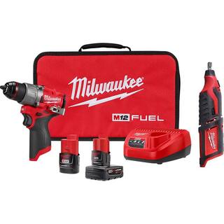 MW M12 FUEL 12-Volt Lithium-Ion Brushless Cordless 12 in. Drill Driver Kit with M12 Rotary Tool 3403-22-2460-20