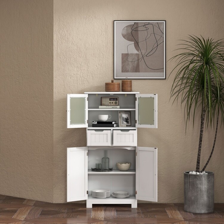 6 Tier Freestanding Bathroom Cabinet with 2 Open Compartments and Adjustable Shelves   23.5\