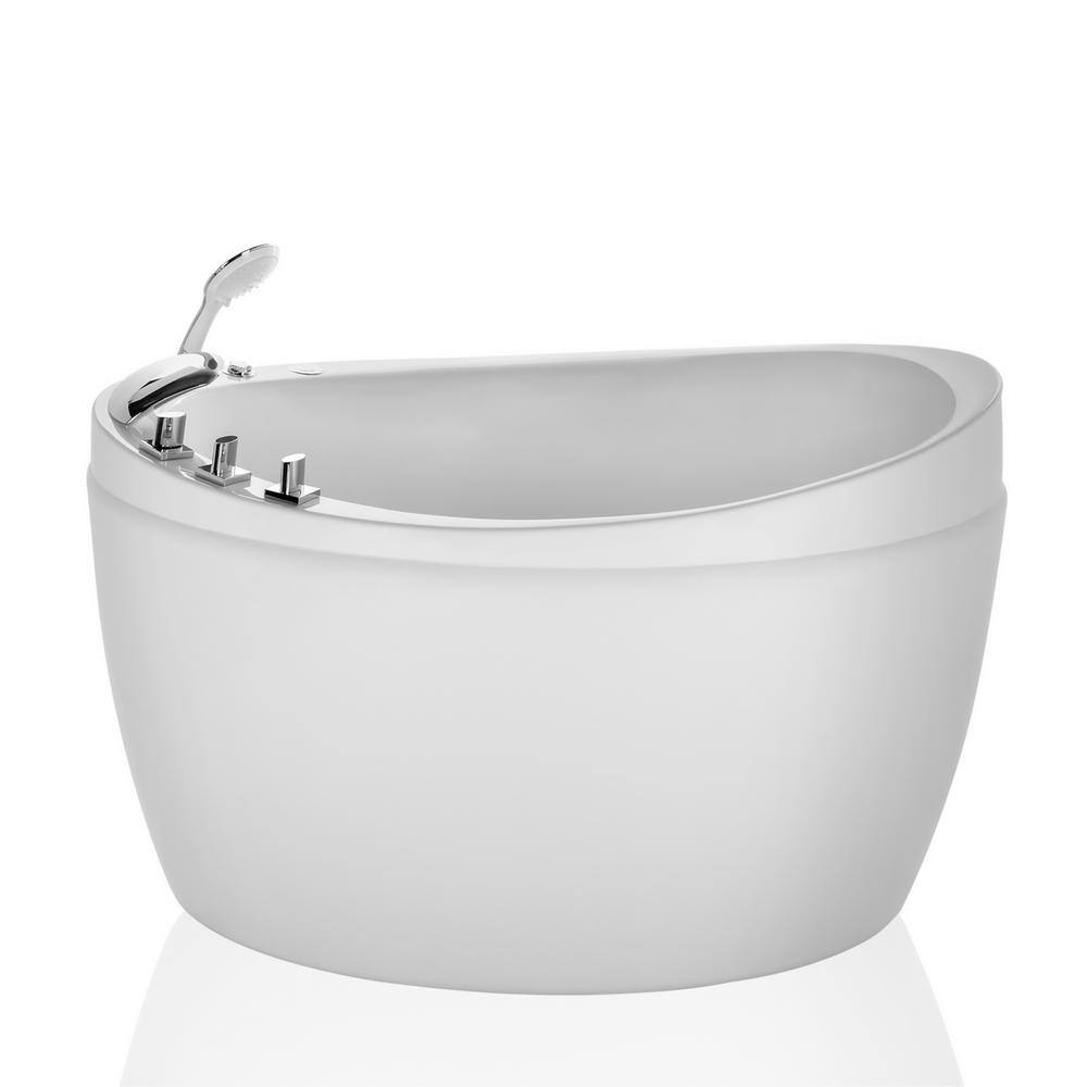 Empava 59 in. Center Drain Acrylic Flatbottom Air Bath Deep Soaking Freestanding Bathtub in White with Tub Filler - Hand Shower EPA-59JT011