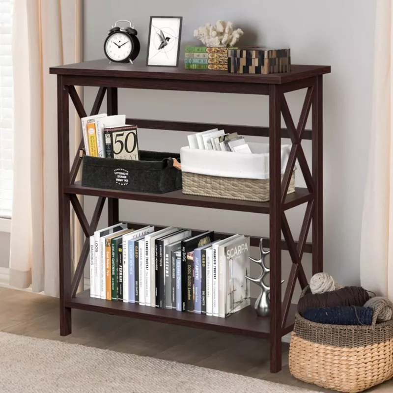 Hivago 3-Tier Wooden Multi-Functional X-Design Etagere Storage Bookshelf