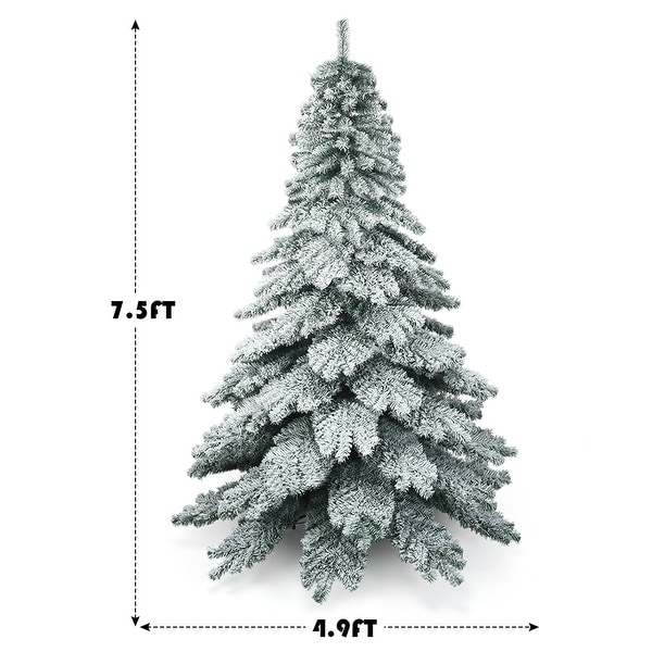 Gymax 7.5ft Artificial Christmas Tree Snow Flocked Hinged Pine Tree w/