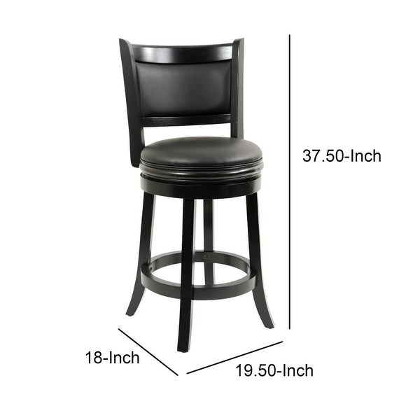 Round Wooden Swivel Counter Stool with Padded Seat and Back， Black - 37.5 H x 18 W x 19.5 L Inches