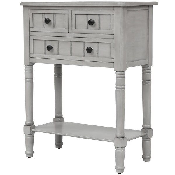 Console Table Gray Wash Sofa Table with Three Storage Drawers