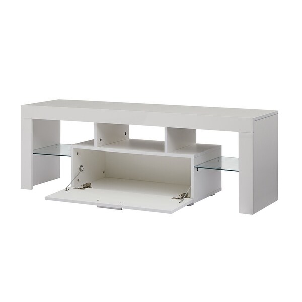 White Morden TV Stand with LED Lights， High Glossy Front TV Cabinet，Can be Assembled in Lounge Room， Living Room