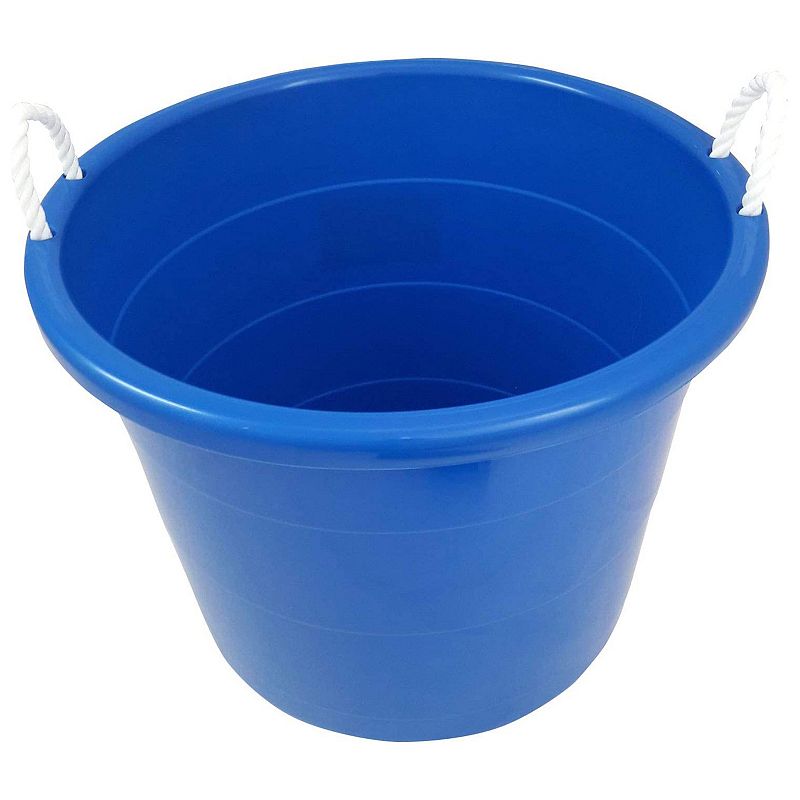 Homz 18 Gal Plastic Open Storage Round Utility Tub with Handles， Blue (2 Pack)