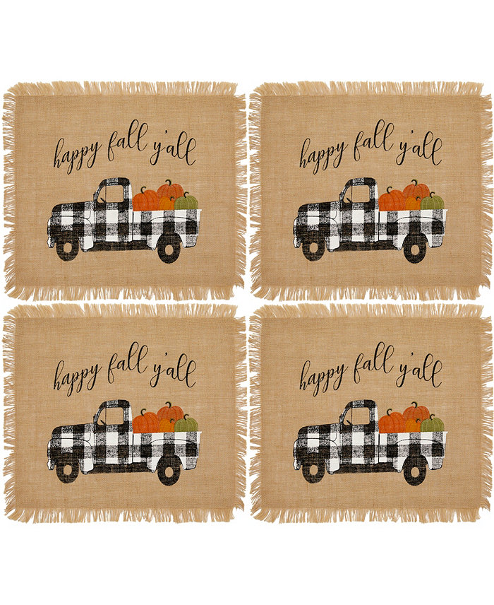 Elrene Happy Fall Y'all Farmhouse Burlap Placemat Set of 4 13x 19