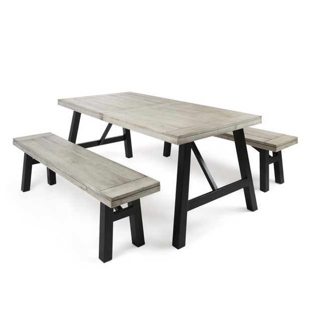 Boracay 3pc Laminated Acacia Picnic Set Light Gray Christopher Knight Home