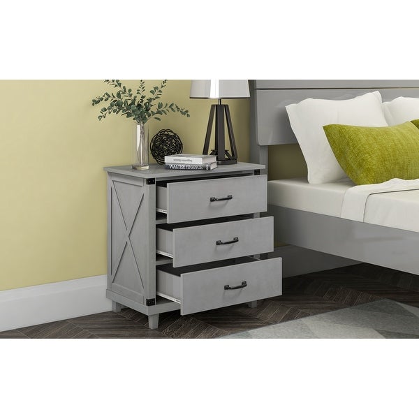 Modern Solid Wood Table Bedroom Bedside Table， MDF With 3 Drawers Locker for Bedroom/Living Room/Side Table - - 35465292