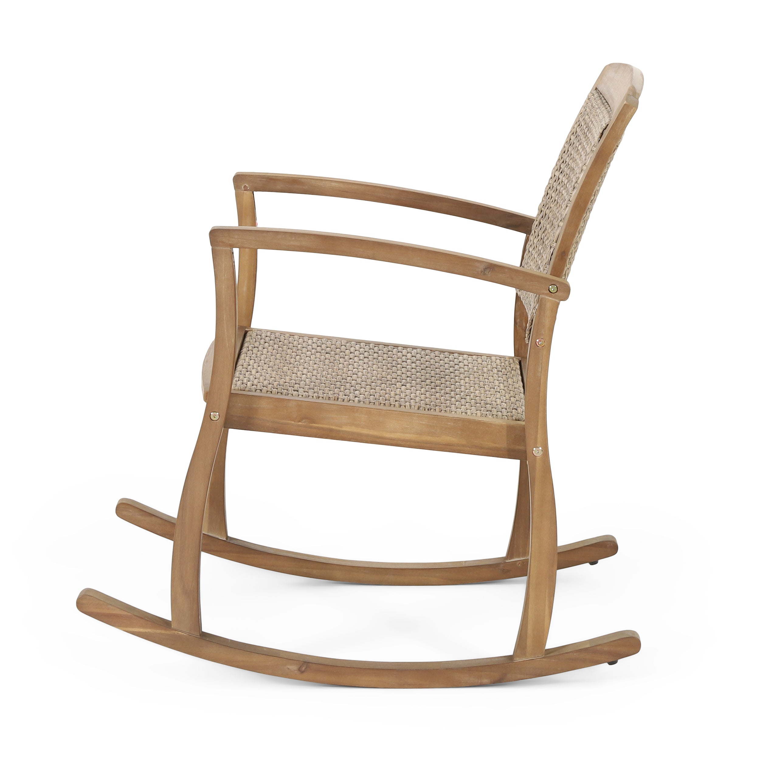 Uintah Outdoor Acacia Wood and Wicker Rocking Chair, Light Brown