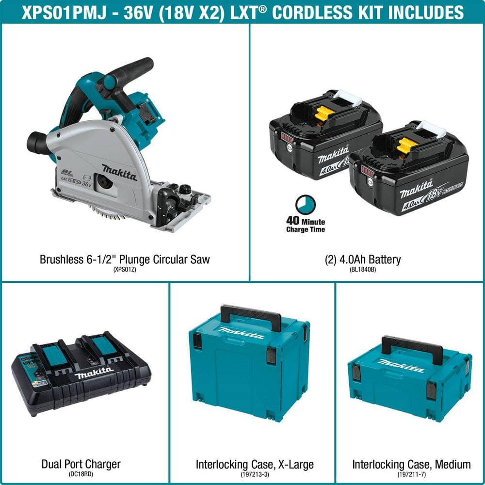 Makita 18V X2 LXT Lithium-Ion (36V) Brushless Cordless 6-1/2 in. Plunge Circular Saw Kit (4.0Ah) XPS01PMJ