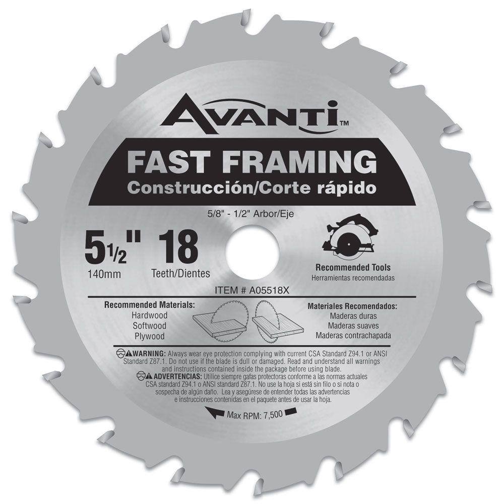 Avanti 5-12 in. x 18-Tooth Fast Framing Circular Saw Blade A05518X