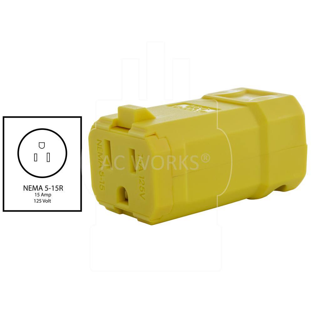 AC WORKS 15 Amp 125-Volt NEMA 5-15P Square Household Female Connector with UL C-UL Approval ASQ515R-YW