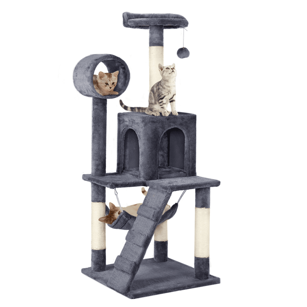 Yaheetech 51'' Cat Tree Condo Multilevel Cat Towers W/ Hammock Tunnel Scratching Post， Dark Gray