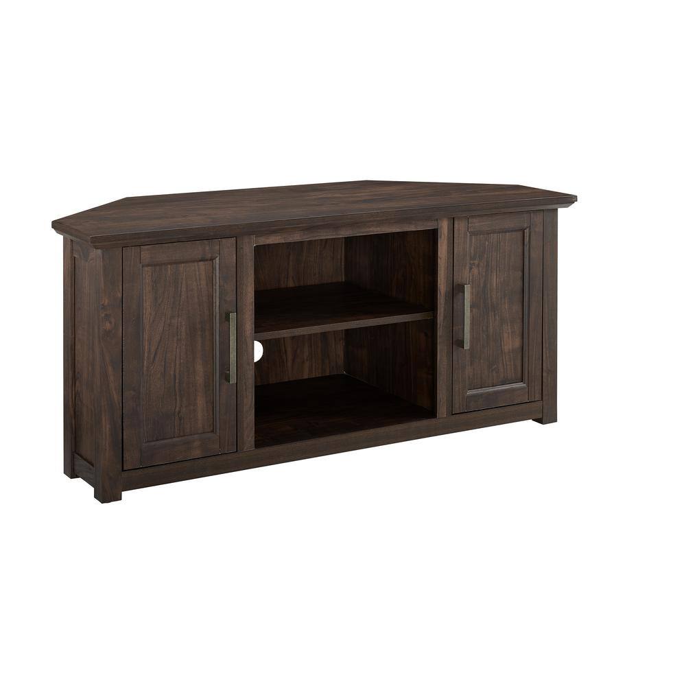 CROSLEY FURNITURE Camden 48 in. Dark Walnut Wood Corner TV Stand Fits 50 in. TV with Cable Management CF101248-DW