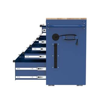 Husky 46 in. W x 18 in. D 9-Drawer Gloss Blue Mobile Workbench Cabinet with Solid Wood Top H46X18MWC9BLU