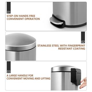 Innovaze 1.3 Gal. Stainless Steel Brushed Fingerprint-Resistant Round Step-on Trash Can MGCS-AS2004