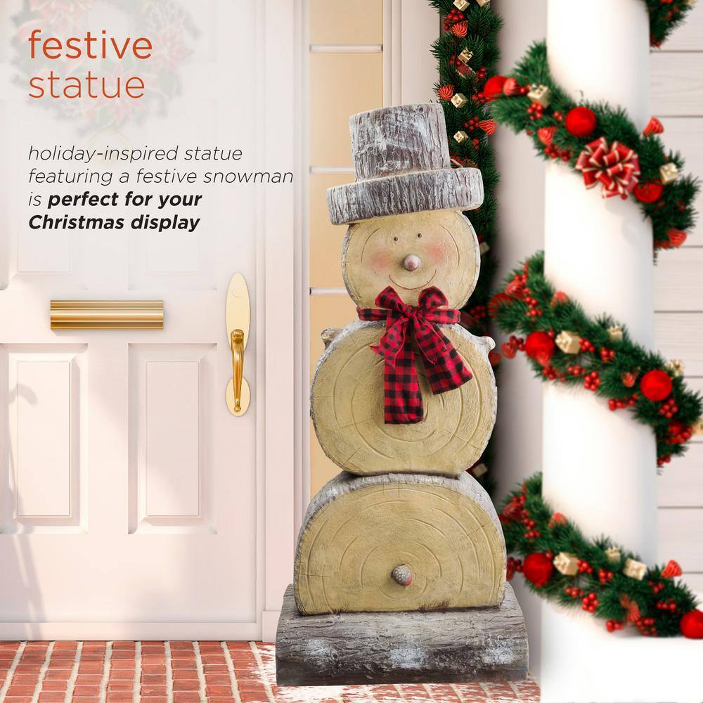 Alpine Corporation 46 in. Tall Extra Large Christmas Snowman Statue with Wood Texture WTJ102L