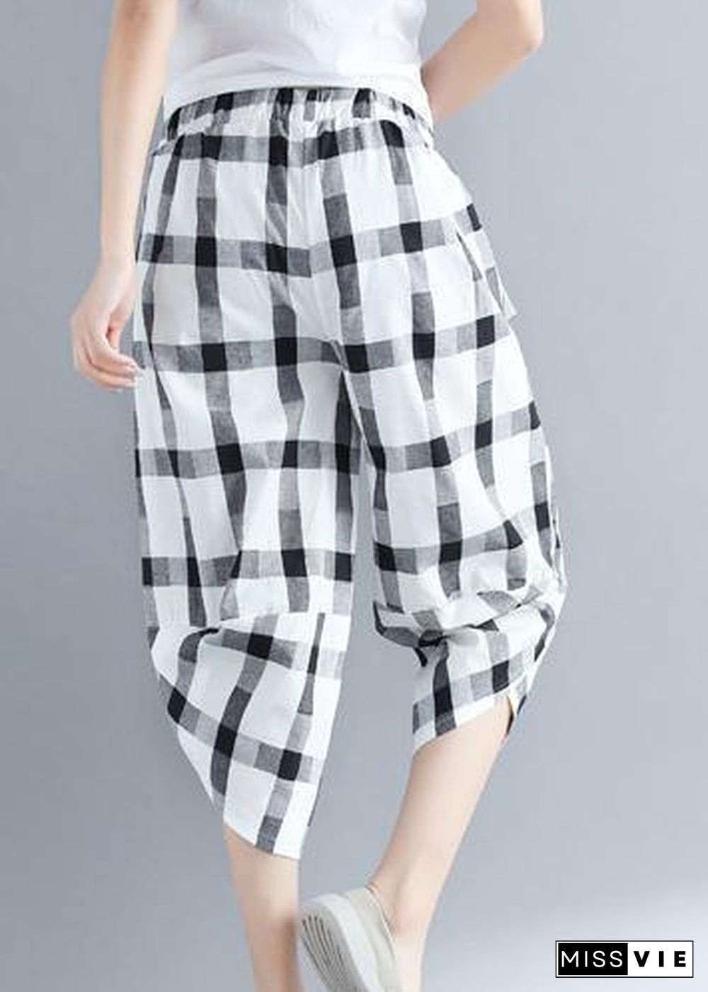 Classy cotton quilting white Plaid Art harem pants