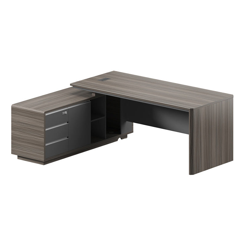 MADDOK Executive Desk with Left Return 180cm - Chocolate & Charcoal Grey