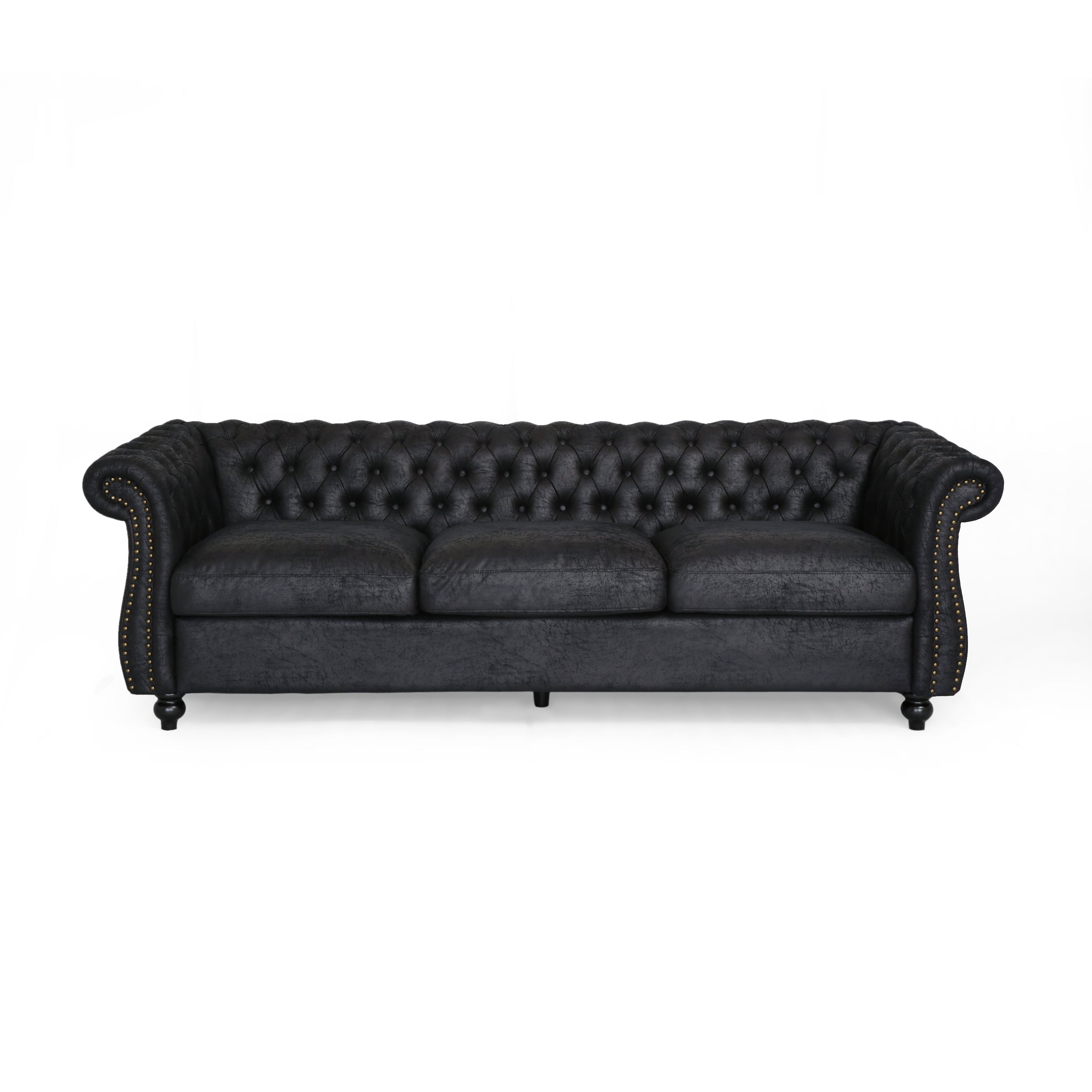 Vita Chesterfield Tufted Microfiber Sofa with Scroll Arms