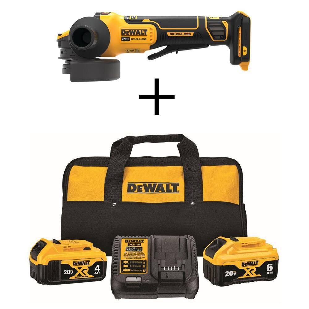 DW 20V MAX Cordless Brushless 4.5 - 5 in. Angle Grinder (1) 20V 6.0Ah and (1) 20V 4.0Ah Batteries and Charger DCG416BDCB246CK