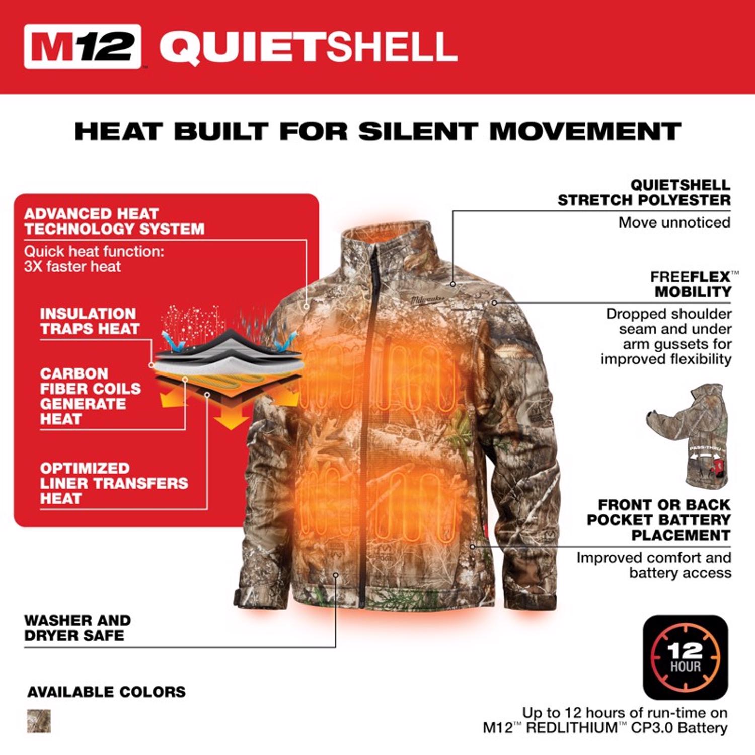 MW M12 Quietshell XXL Long Sleeve Men\u0027s Full-Zip Heated Jacket Kit Camouflage