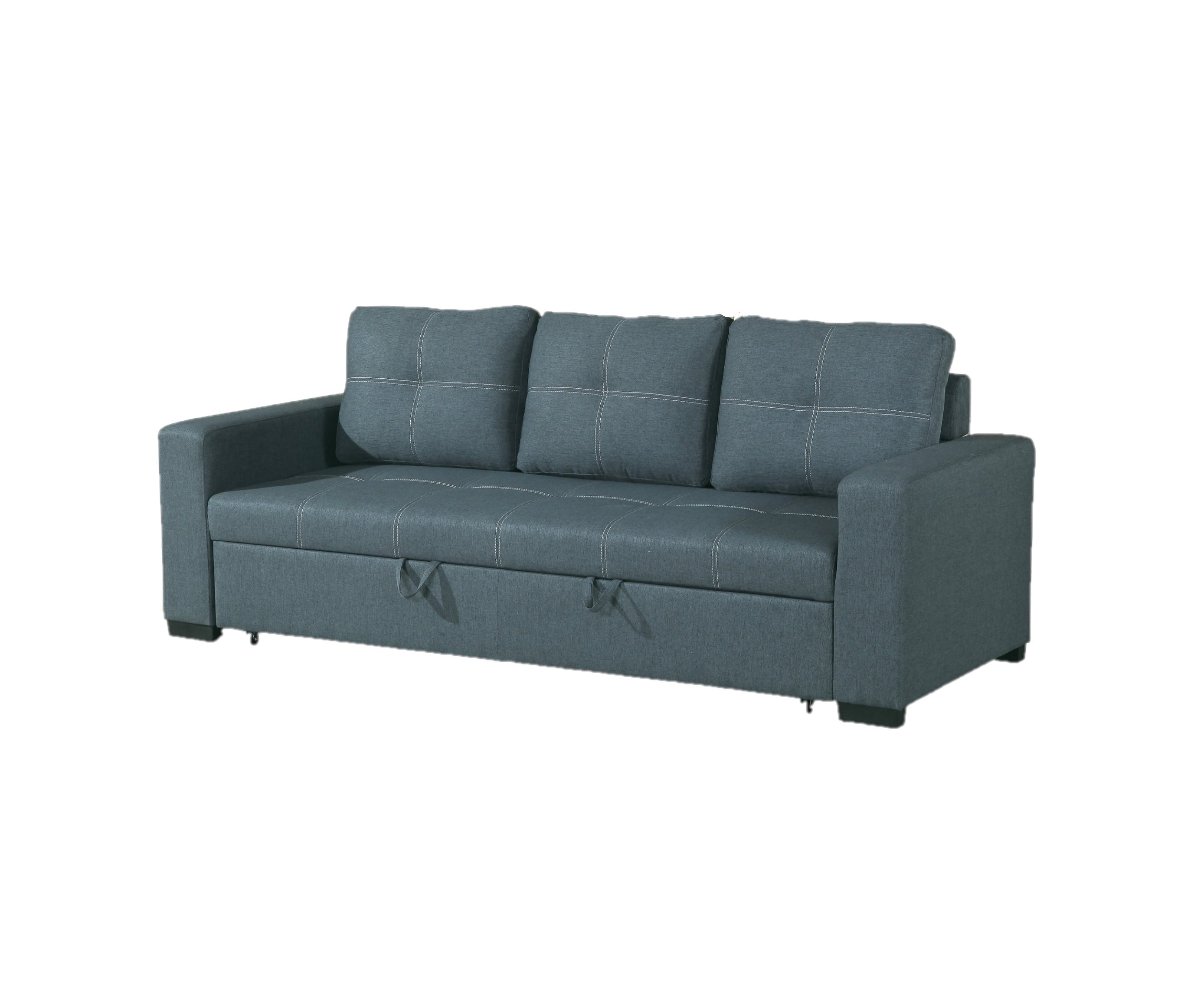 Convertible Sofa Bed Bobkona Living Room Sofa w Pull out Bed Accent Stitching Comfort Couch Blue Grey Polyfiber