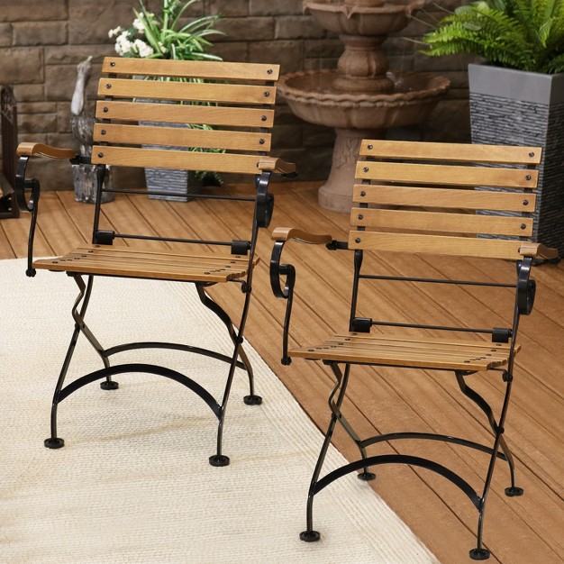 Sunnydaze Indoor outdoor Patio Or Dining Deluxe Chestnut Wooden Folding Bistro Arm Chair Brown