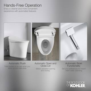 KOHLER Eir Comfort Height Intelligent 1-Piece 0.8 GPF Dual Flush Elongated Toilet in White with built in bidet Seat Included K-77795-0