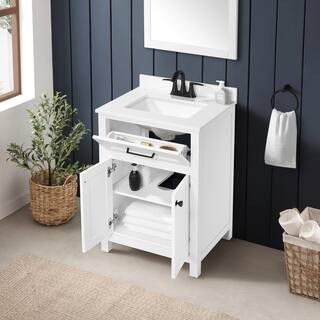 Home Decorators Collection Hanna 24 in. W x 19 in. D x 34.50 in. H Freestanding Bath Vanity in White with White Engineered Stone Top Hanna 24W