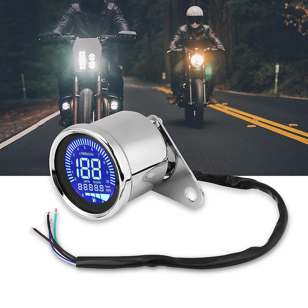 Universal Motorcycle Digital Led Lcd Speedometer Tachometer Speed Gauge Retro Chrome