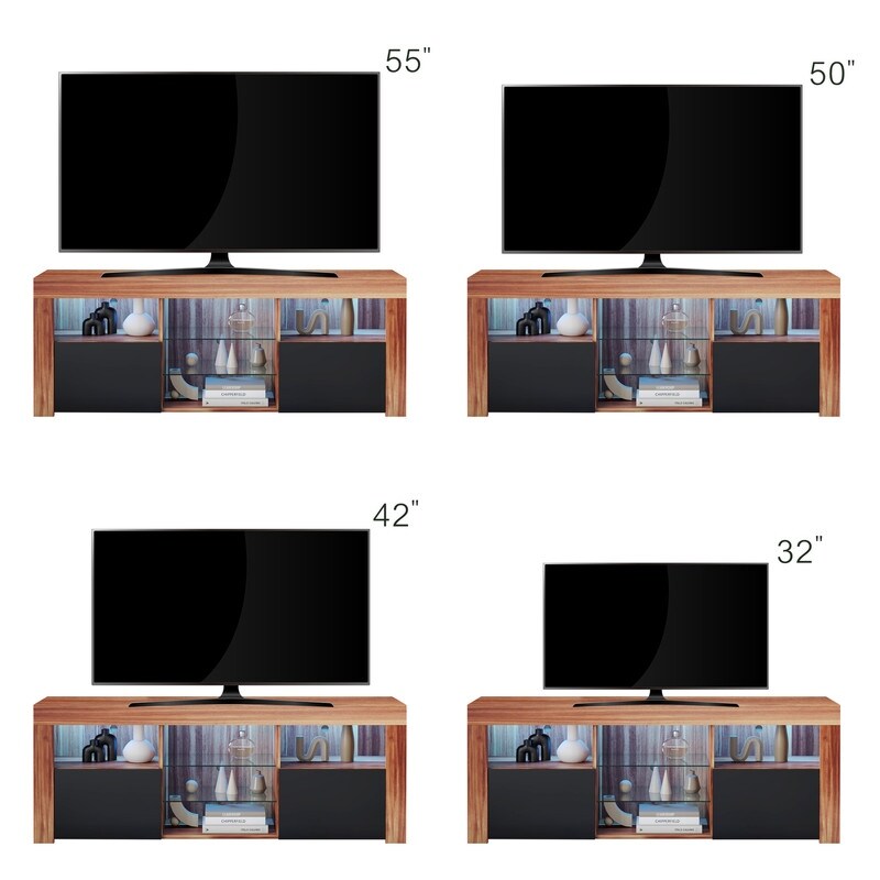 Wood LED TV Stand Media Cabinet with Doors and Shelves for 55 inch TV   58 inches in width