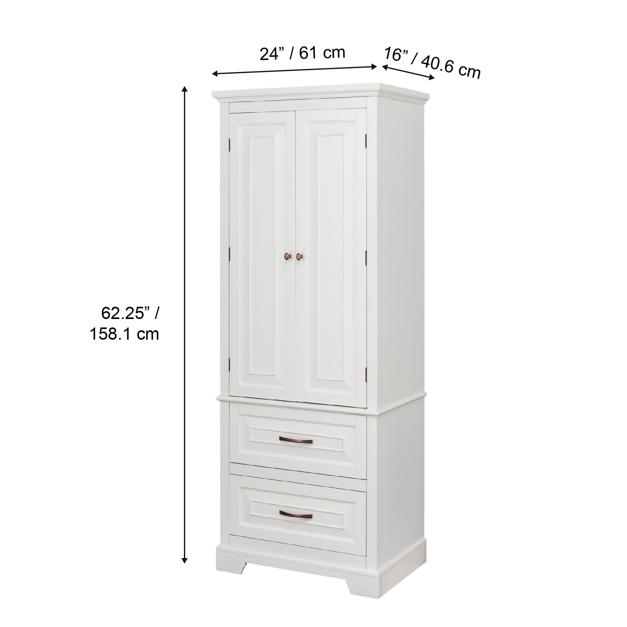 Teamson Home St. James Wooden Linen Tower Cabinet with 2 Drawers, White