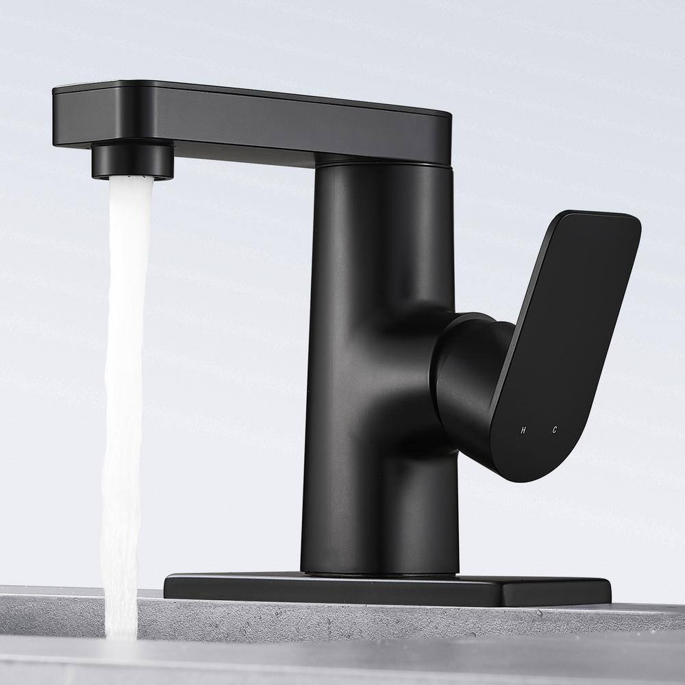 Zalerock Minimalist Single Handle Single Hole Bathroom Faucet in Matte Black WFMP003