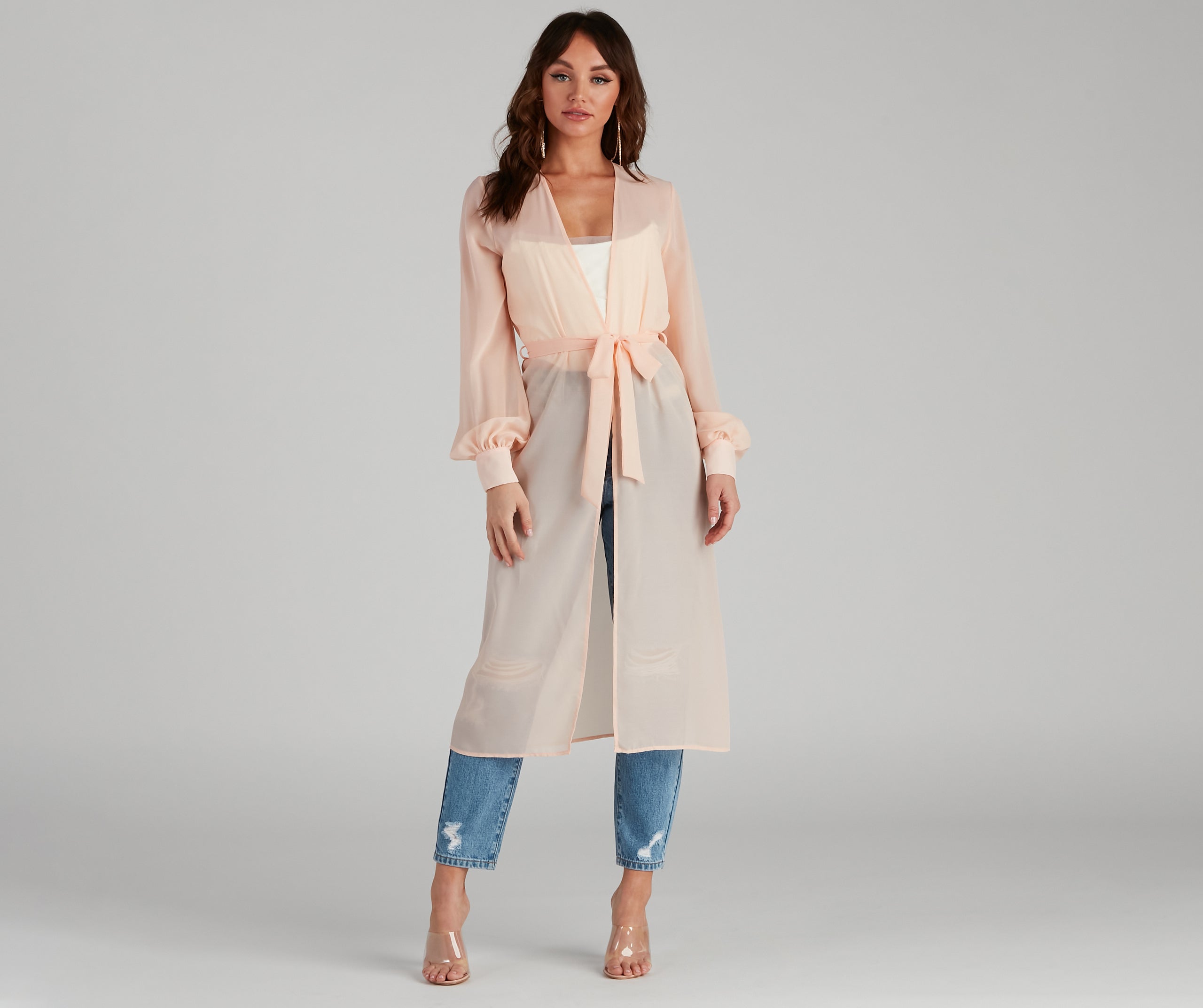 Chic Sheer Chiffon Belted Trench