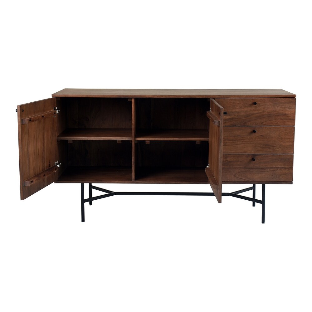 Aurelle Home Becca Modern Acacia Wood Iron Base Sideboard   Dark brown glaze