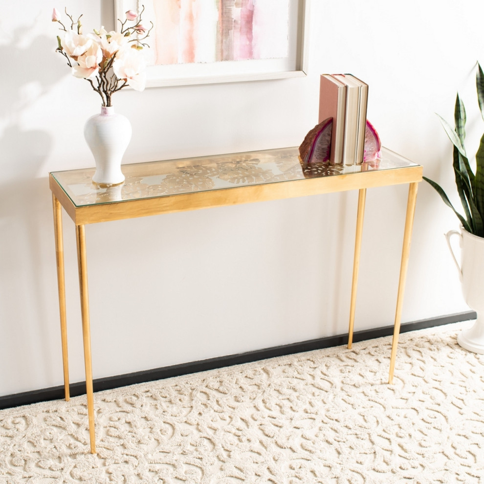 Reagan Palm Leaf Console Table Gold Leaf   Midcentury   Console Tables   by Virgil Stanis Design  Houzz