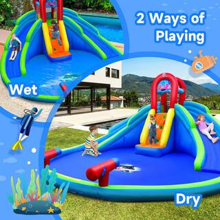 Gymax Inflatable Waterslide Wet and Dry Bounce House with Upgraded Handrail Blower Excluded GYM09328