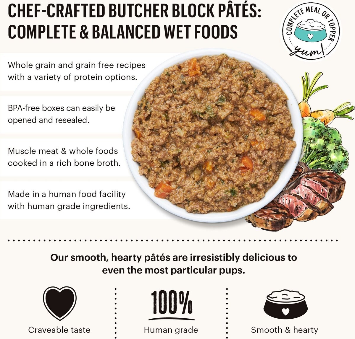 The Honest Kitchen Butcher Block Pate Variety Pack Wet Dog Food， 10.5-oz pouch， case of 3