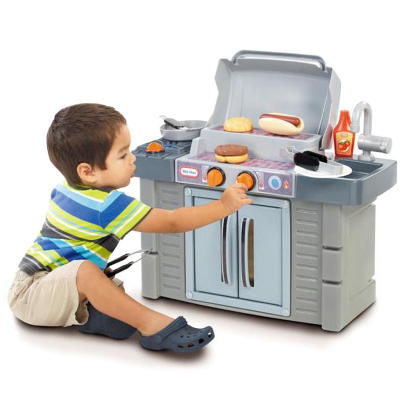 Little Tikes Cook 'n Grow BBQ Grill 8-Piece Pretend Play Kitchen Toys Playset, Gray, For Kids Toddlers Boys Girls Ages 2 3 4+