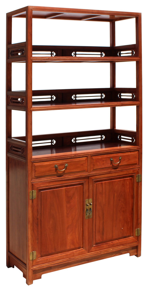 Chinese Huali Rosewood Brown 3 Shelves bookcase Display Cabinet Hcs5716   Asian   Bookcases   by Golden Lotus Antiques  Houzz