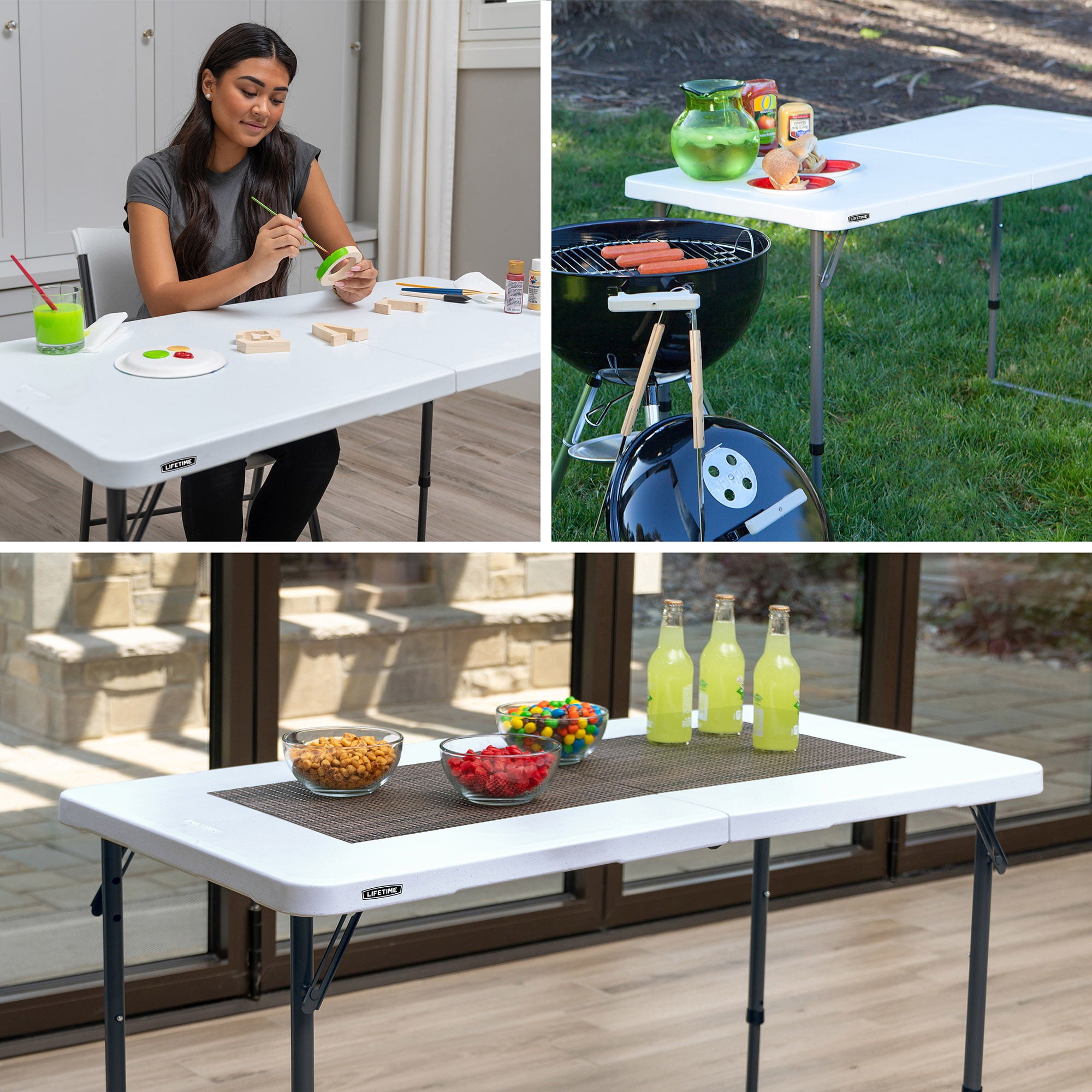 Lifetime 4' Fold-In-Half Adjustable Table, White Granite