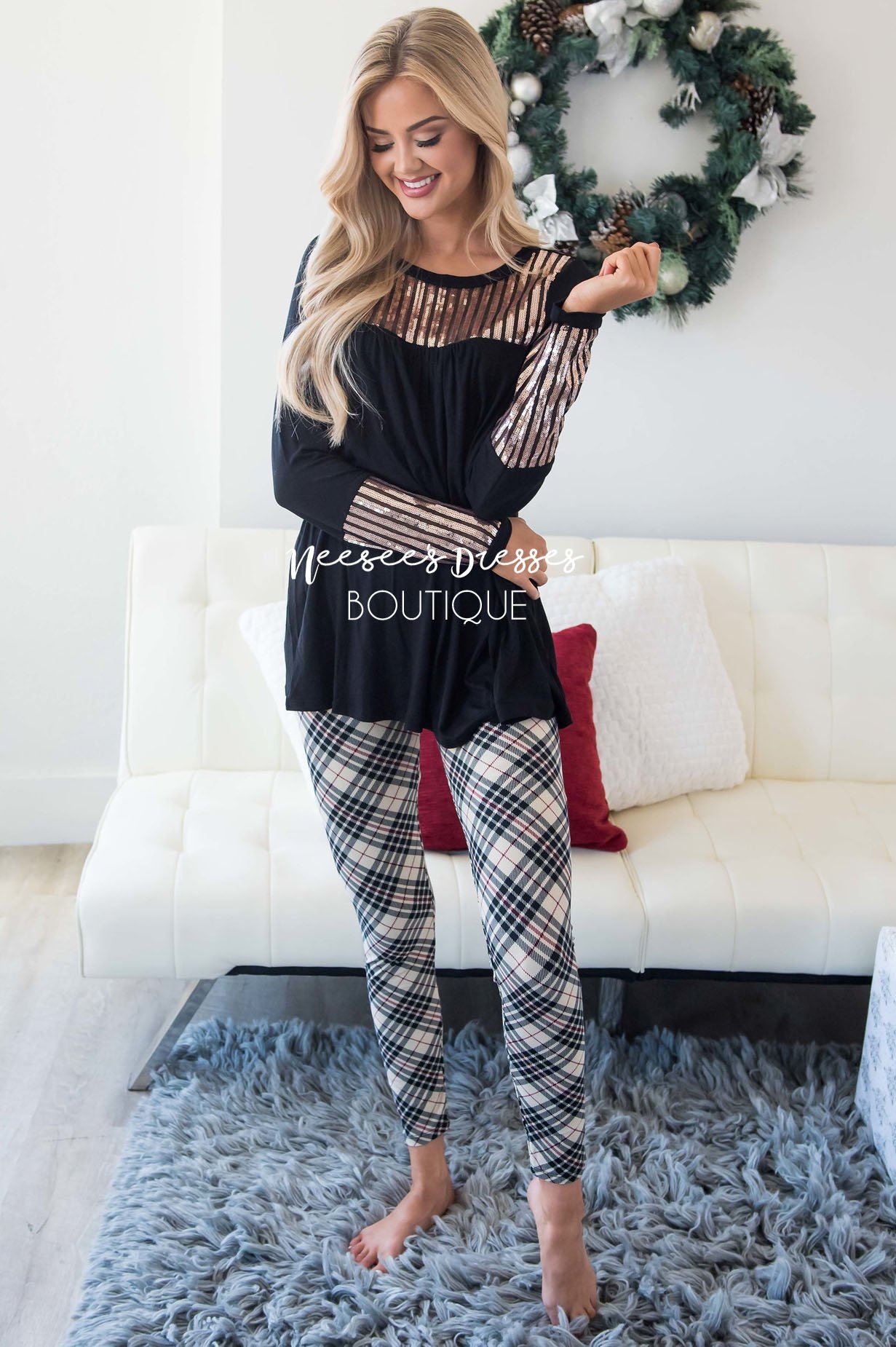 Sequin Striped Long Sleeve Top