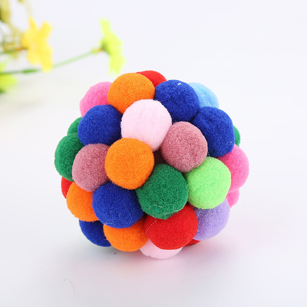 Fridja Cat Toys Ball Handmade Colorful Plush Bouncy Ball with Catnip Interactive Bell Toys for Cats Kitten Training Playing Chewing