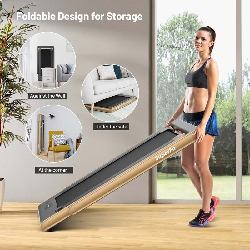 2 in 1 Folding Treadmill, 2.25HP Under Desk Electric Treadmill, Portable Walking Running Machine with Dual Display & Smart App Control